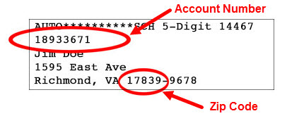 Example mailing label showing where to find your account number